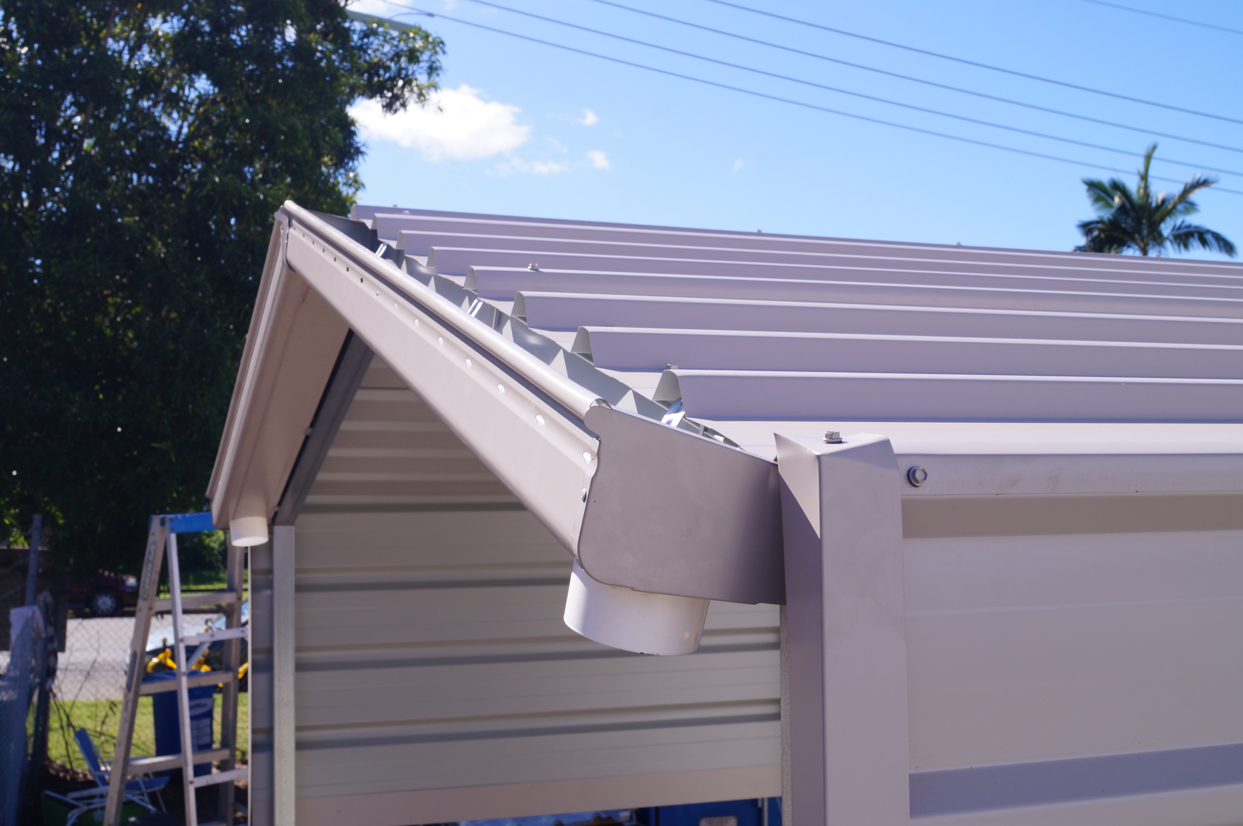 Close-up view of gutters on a shade shelter
