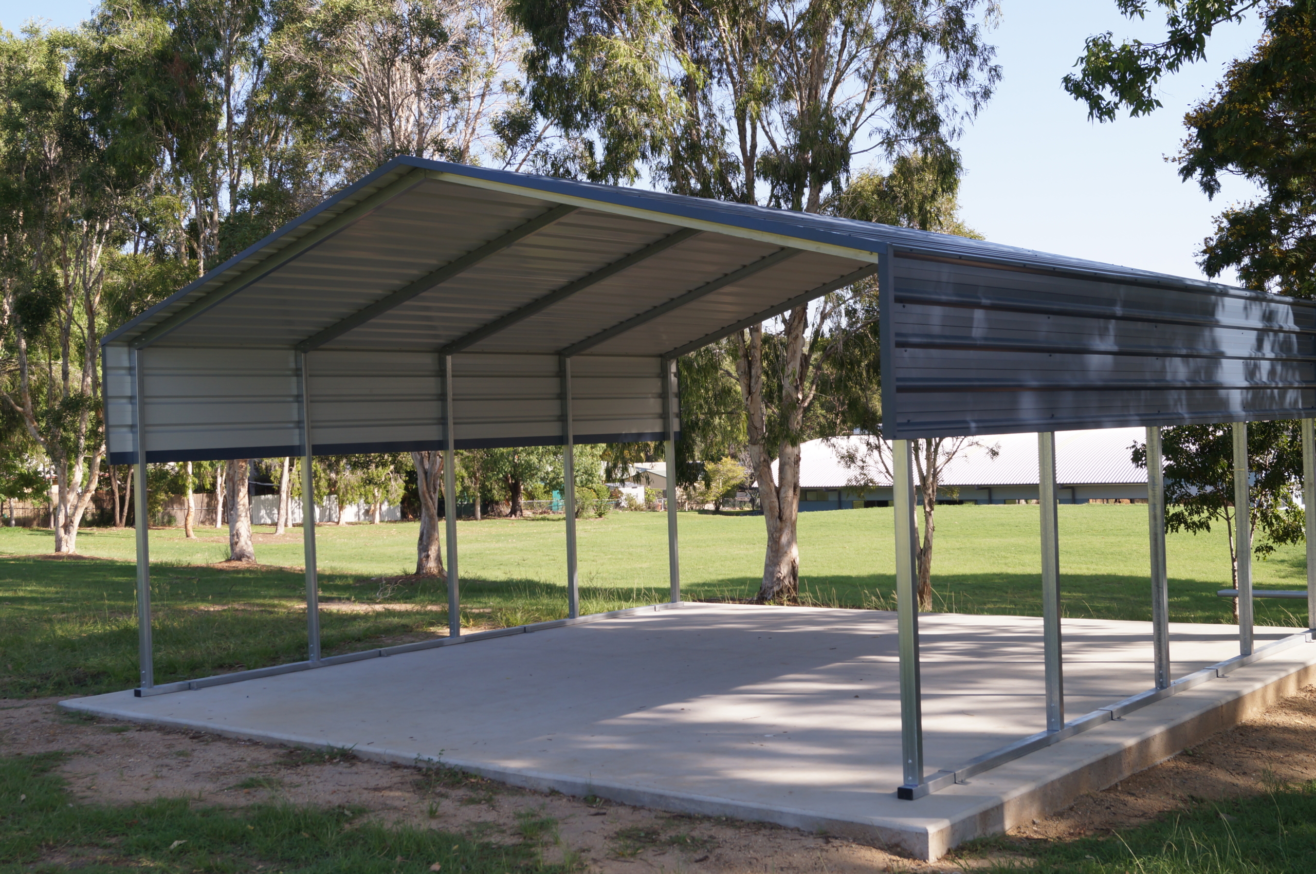 a metal covered structure in a park