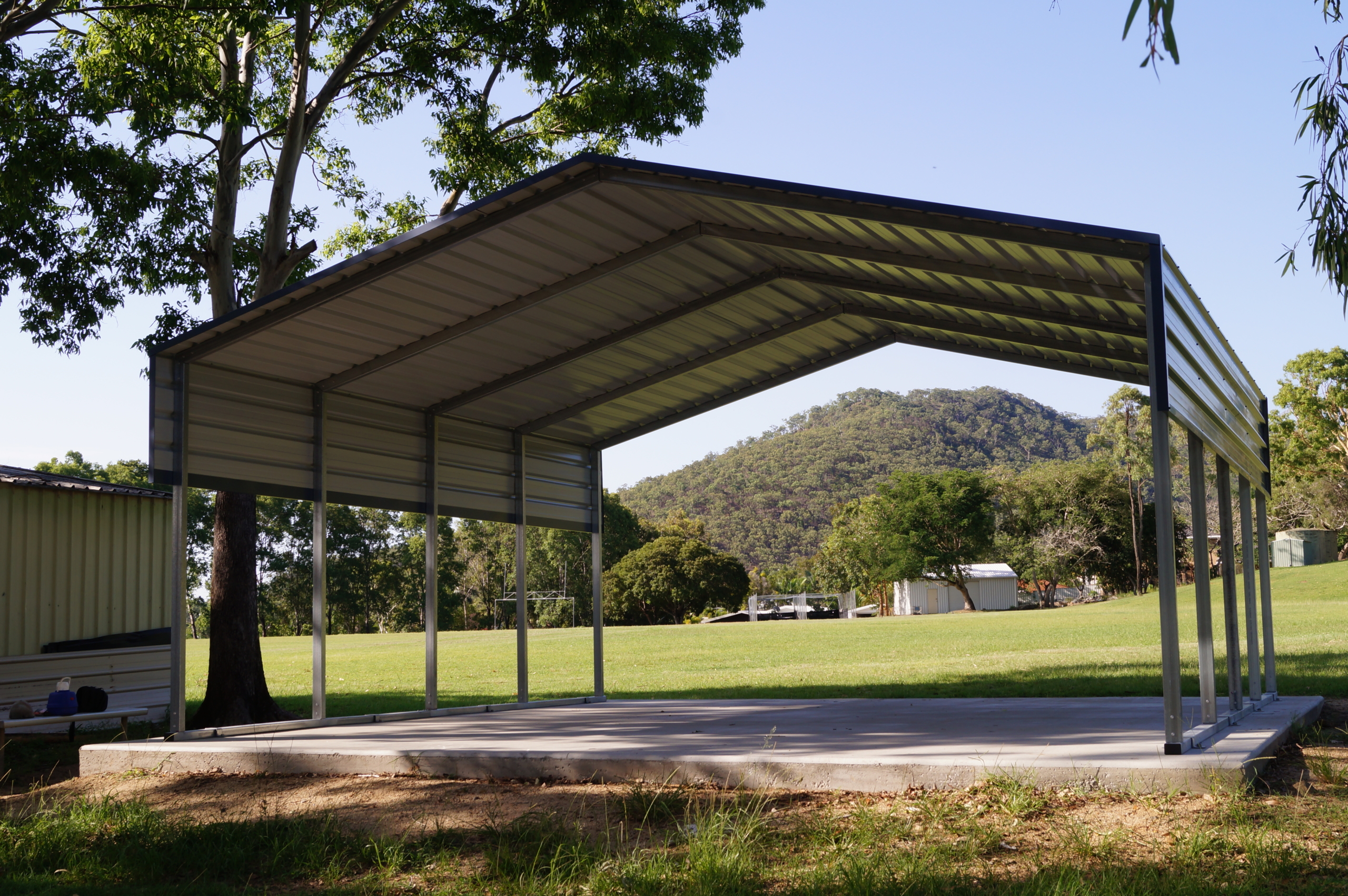 a metal covered structure in a park