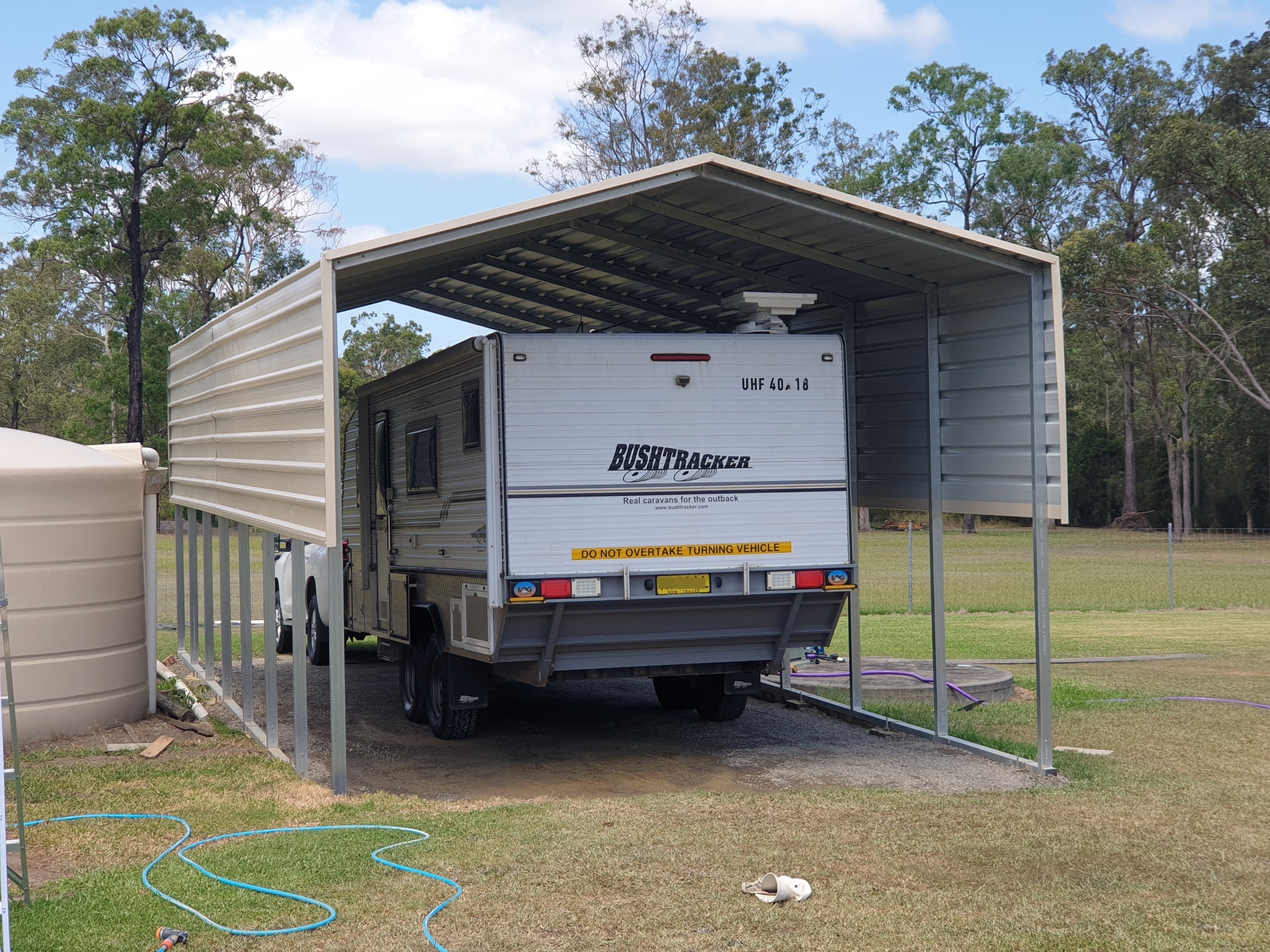 a truck under a roof