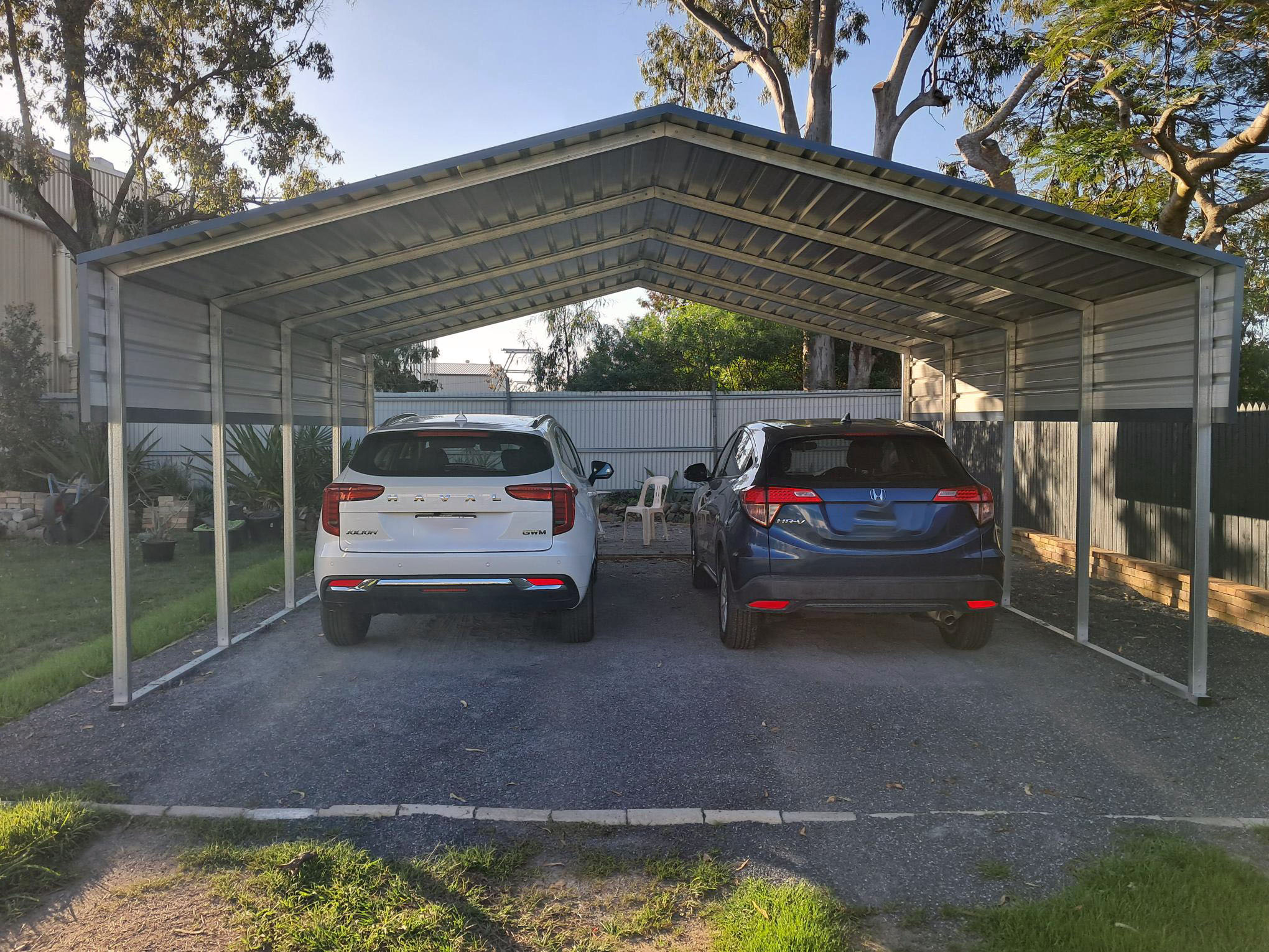 a car parked in a carport