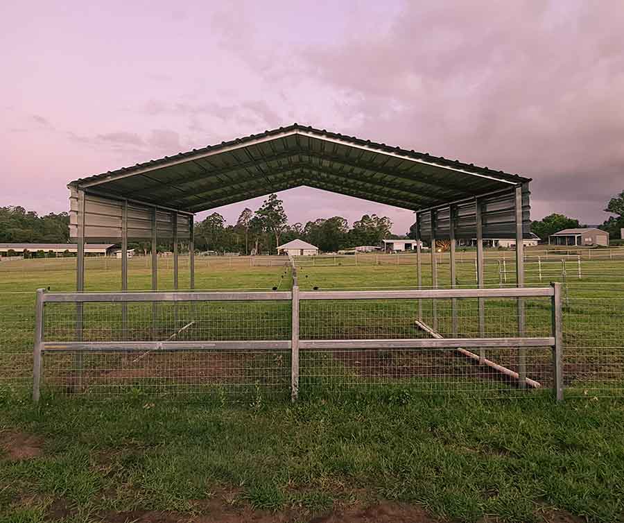 Two cars under a metal shelter